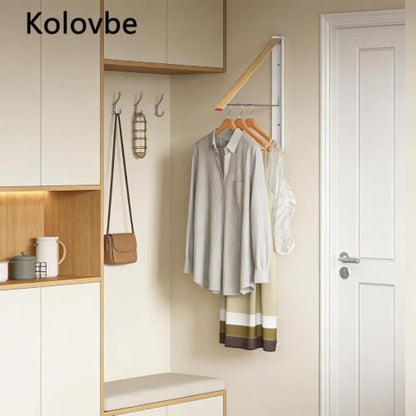 Clothes Drying Rack Wall Mounted for Laundry Balcony RV, Wood Color - color: Wood