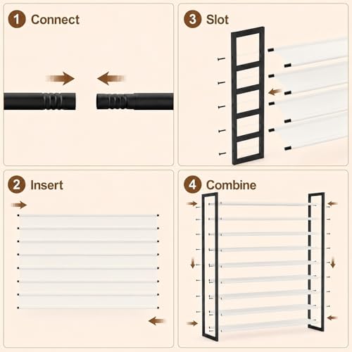 8-Tier Tall Shoe Rack, Stackable Zero-Wobble Metal Frame with Screw-Fastened Joints, 11.8" Deep Heel-Friendly Non-Woven Shelves, Space-Saving Shoe Tower for Closet Entryway Bedroom - size: 8-Tier