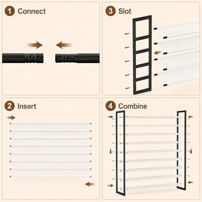 8-Tier Tall Shoe Rack, Stackable Zero-Wobble Metal Frame with Screw-Fastened Joints, 11.8" Deep Heel-Friendly Non-Woven Shelves, Space-Saving Shoe Tower for Closet Entryway Bedroom - size: 8-Tier