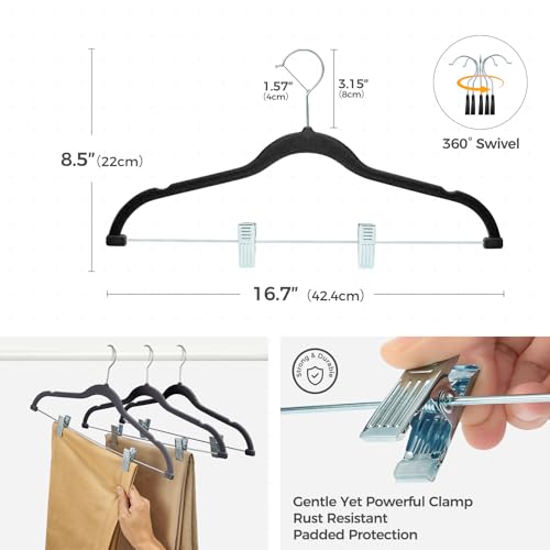 HOUSE DAY Velvet Pant Hangers with Adjudtable Clips 30 Pack, Black - color: Black, size: 30 Pack