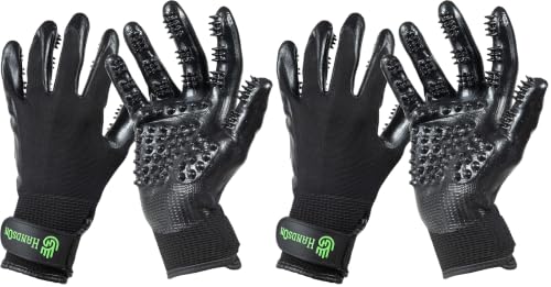 H HANDSON Pet Grooming Gloves - Patented #1 Ranked, Award Winning Shedding, Bathing, & Hair Remover Gloves - Gentle Brush for Cats, Dogs, and Horses (Black, Large) (Pack of 2) - color: Black, size: Large (1 Pair) (Pack of 2)