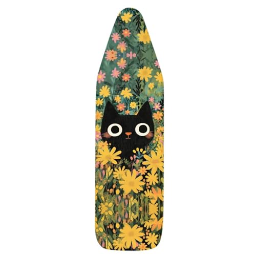 Cat Flower Ironing Board Cover and Pad, 16x55 Inches Standard Size Heavy Duty Silicone Ironing Board Cover Iron Boards Covers with Elastic Edge - color: Cat Flower2