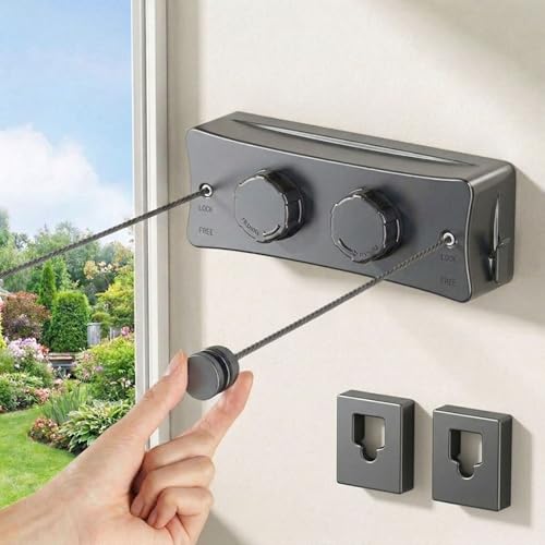 ROOM127 Wall-Mounted Double Retractable Clothesline, 16.4 Ft, Matte Black - color: Matte Black