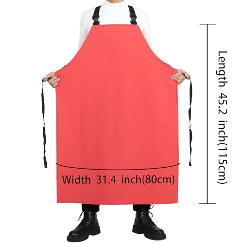 Heavy Duty Waterproof Apron,PVC, Adjustable Cross Strap,Chemical Resistant, for Butchering, Dishwashing, Food Factory - color: Red