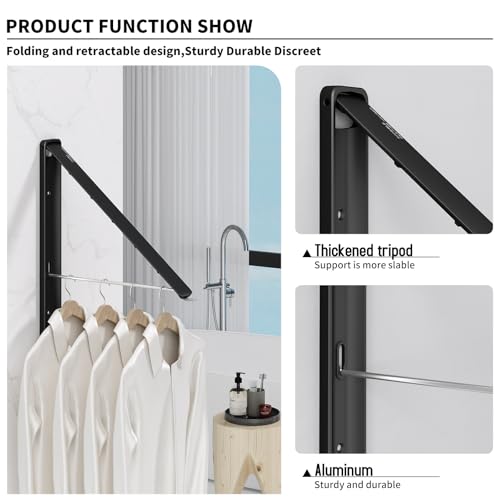 Folding Clothes Hanger Rack Wall mounted for Laundry Clothes Drying Rack - color: Black, size: 2 Rack