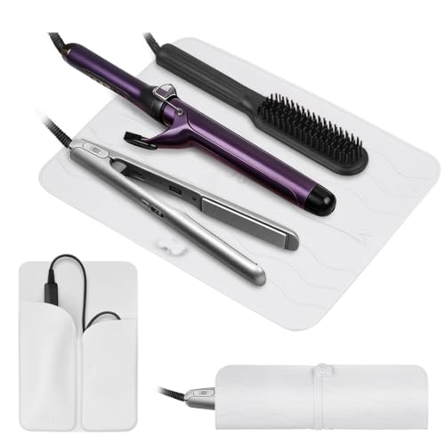 Silicone Mat for Hair Tools, Compatible with Curling Iron & Flat Iron,White - color: White