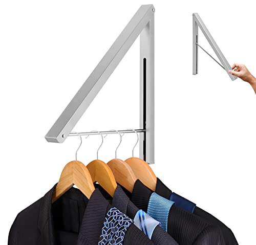 Single Foldable Clothing Rack, Wall-Mounted Retractable Clothes Hanger for Laundry Dryer Room, Hanging Drying Rod, Small Collapsible Folding Garment Racks, Dorm Accessories (Chrome) - color: Chrome