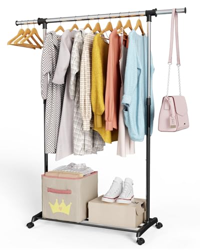 Whitmor Deluxe Adjustable Garment Rack - Rolling Clothes Organizer - Black and Chrome - color: Black and Chrome