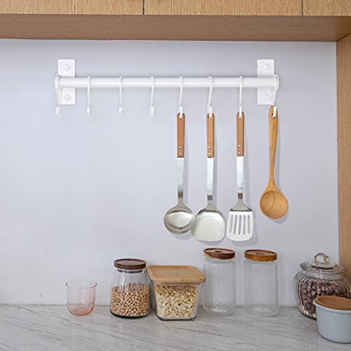 Dseap Kitchen Utensil Holder Hanger, Pot and Pan Rack Wall Mounted, Kitchen Rail with 8 Hooks for Hanging Cooking Utensils, Mugs, Spoons, Wall Mounted, White - color: White
