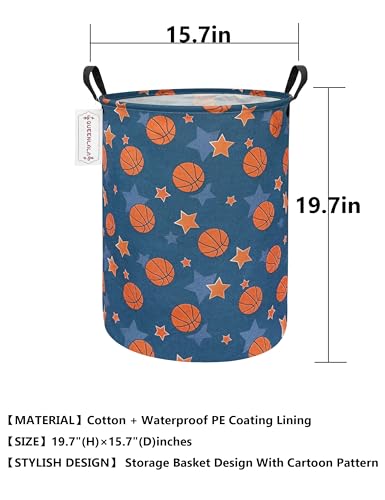 QUEENLALA Large Foldable Round Storage Basket Laundry Hamper, Basketball - color: Round-Basketball