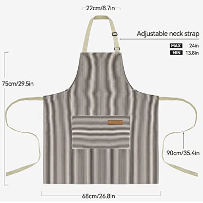 NLUS 2 Pack Cooking Aprons for Women with Pockets, Adjustable Kitchen Bib Aprons Chef Aprons for Women Men(Brown Pinstripes) - color: Taupe