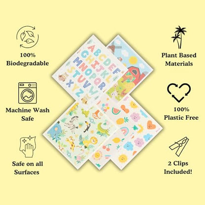 Palm & Peace Swedish Dishcloths for Kitchen - 5 Pack - Reusable Paper Towels with Clips - Super Absorbent, Non-Scratch, Washable, Sustainable, 100% Compostable Cleaning Cloths (Kids) - color: Kids