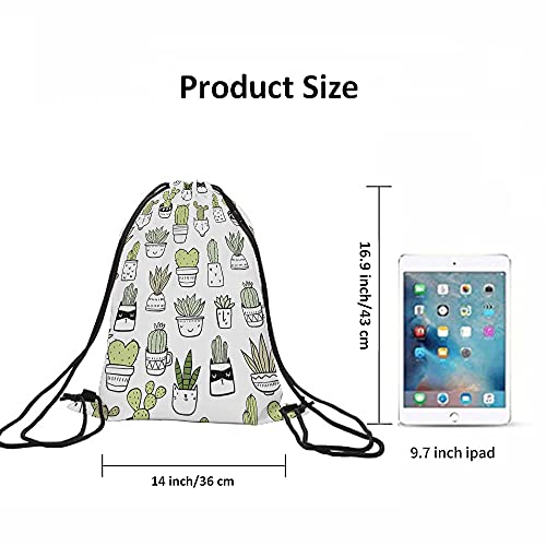 Cactus Drawstring Backpack - Floral Hand Drawn Summer Tropical Style Cacti Green Plants Art Nature Sport Gym Sack Drawstring Bag for Men Women - color: Multi-a147