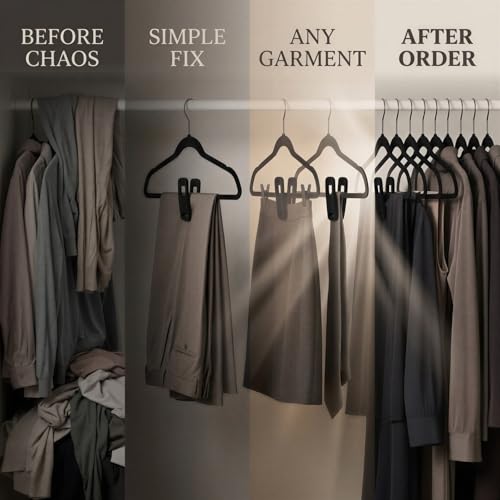 60 Pcs Black Velvet Hanger Clips, Non-Slip Flocked Pants Finger Clips for Flocking Hangers, Closet Organizers for Pants, Skirts, Socks, Ties, Scarves