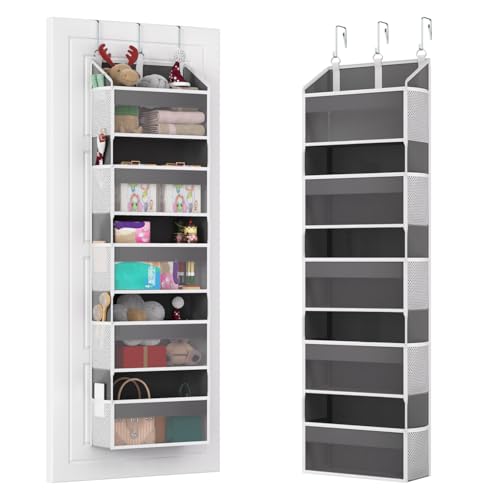 Over the Door Organizer with 5 Front & 10 MeshSide Pockets,Heavy Duty Hanging Storage Organizer 50LB Capacity Nursery & Bathroom Multi-Room Space-Saving Design with 3 Hook for Kitchen, Pantry,Grey - color: Grey