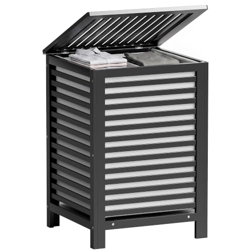 SMIBUY Double Laundry Hamper with Lid, 120L Bamboo Laundry Basket with Removable Liner Bag, 2-Section Clothes Divider Laundry Sorter for Laundry Room, Bathroom, Bedroom (Black) - color: Black