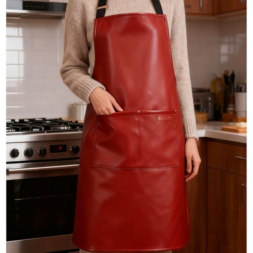 eywlwaar PU Waterproof Apron with 2 Big Pockets Adjustable Oil Proof Apron for Kitchen Dishwashing Cooking 29.92"x 26.77" - color: Black&orange