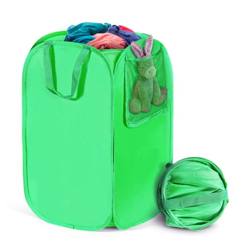 HOUSE AGAIN Upgraded Polyester Pop Up Laundry Hamper, Collapsible Laundry Baskets with Durable Handles Solid Bottom High Steel Frame and Side Pocket, Easy Open & Save space,Perfect for Storage(Green) - color: Light Green, size: 1-Pack
