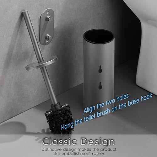 Gray Toilet Brush and Holder Set Stainless Steel No-Punch Hook Base - color: Gray