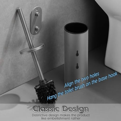 Gray Toilet Brush and Holder Set Stainless Steel No-Punch Hook Base - color: Gray