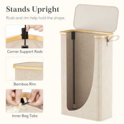 Lifewit 65L Slim Laundry Hamper with Lid and Removable Bag, Beige - color: Beige, size: 65L
