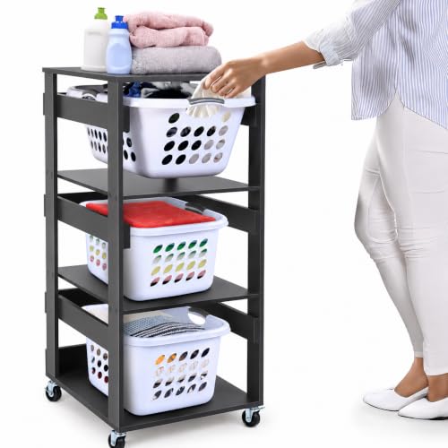 Laundry Basket Holder Shelf, Stackable Laundry Sorter (Slate Grey, 3 Tier) - color: Slate Grey, size: 3 Tier