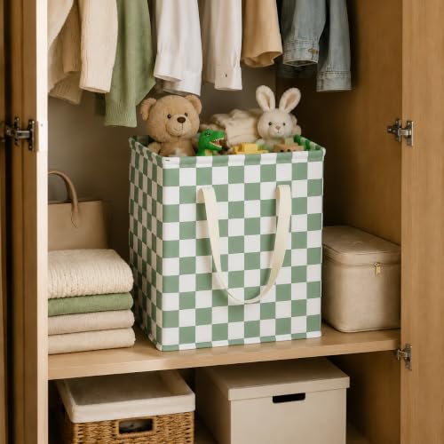 MAIZMZ 3 Pack Sage Green Storage Bins, 14.6"x12.6"x19.7" Waterproof Lining Laundry Baskets for Girls Room, Gifts - color: 3 pack sage green plaid