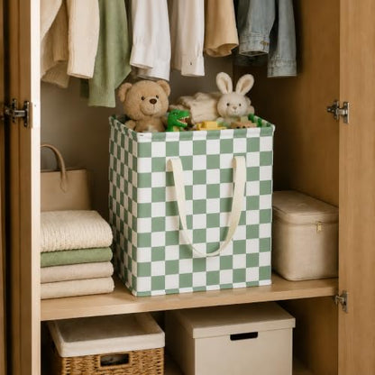 MAIZMZ 3 Pack Sage Green Storage Bins, 14.6"x12.6"x19.7" Waterproof Lining Laundry Baskets for Girls Room, Gifts - color: 3 pack sage green plaid