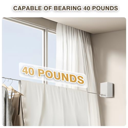 Retractable Clothesline, Clothes Line Retracting Indoor, Retractable Clothesline Indoor, Laundry Line Retractable, Not Sagging, Suitable for Balconies, Courtyards, Laundry Rooms - color: White