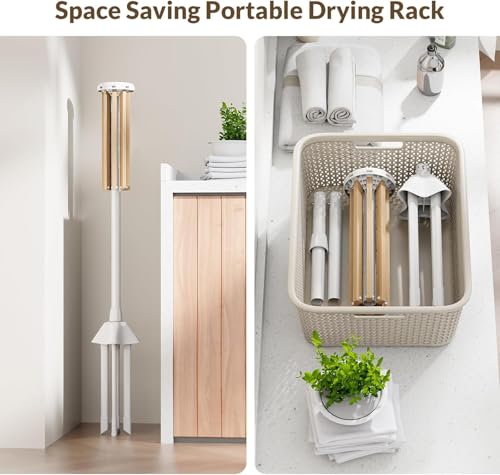 Wood Clothes Drying Rack, Foldable Collapsible Laundry Rack with 8 Adjustable Rods, Stable Space Saving Garment Organizer for Indoor Outdoor, Laundry Room, Bedroom, Bathroom, Balcony, RV, Camping