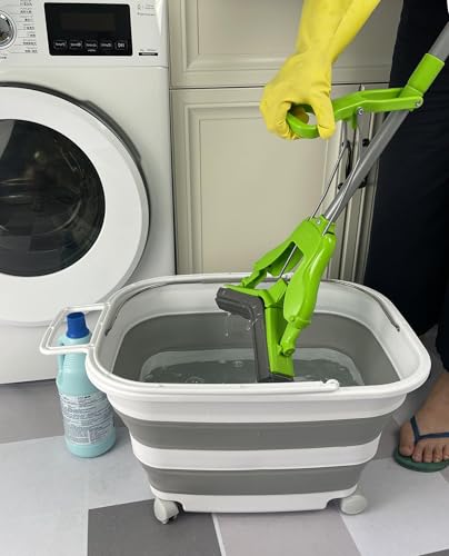 SAMMART 35L (9.24 Gallons) Collapsible Plastic Laundry Basket with Handle and Wheels - Foldable Pop Up Storage Container/Washing Tub - Space Saving (2, White/Grey)