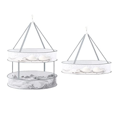 2 Pack Drying Rack Clothing Collapsible Laundry Basket 23'' Folding Hanging Dry Net Mesh Dryer with Hook for Clothes Drying Household Lingerie Sweater Blouse Herb (1Tier+2Tier)