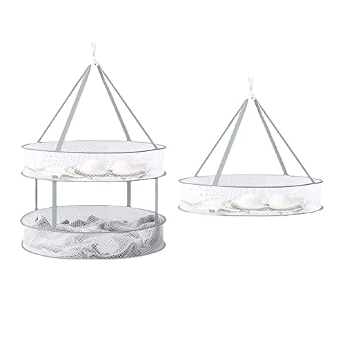 2 Pack Drying Rack Clothing Collapsible Laundry Basket 23'' Folding Hanging Dry Net Mesh Dryer with Hook for Clothes Drying Household Lingerie Sweater Blouse Herb (1Tier+2Tier)