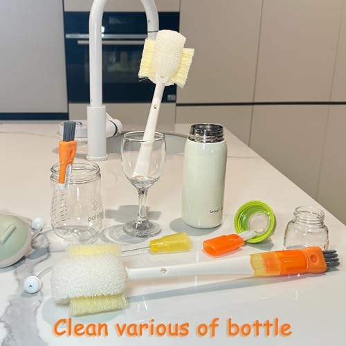 5 in 1 Bottle Cleaning Brush Set, Detail for Baby Bottle Cleaner - color: Orange & Green