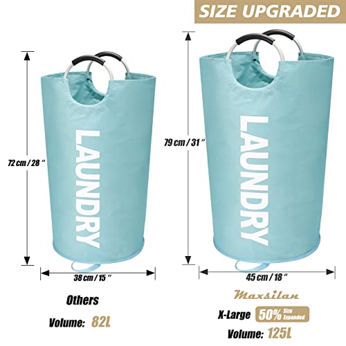 Maxsilan 125L X-Large Laundry Basket Bag, Collapsible Hamper, Light Blue - color: Light Blue, size: 125L