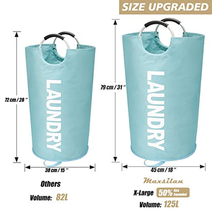 Maxsilan 125L X-Large Laundry Basket Bag, Collapsible Hamper, Light Blue - color: Light Blue, size: 125L