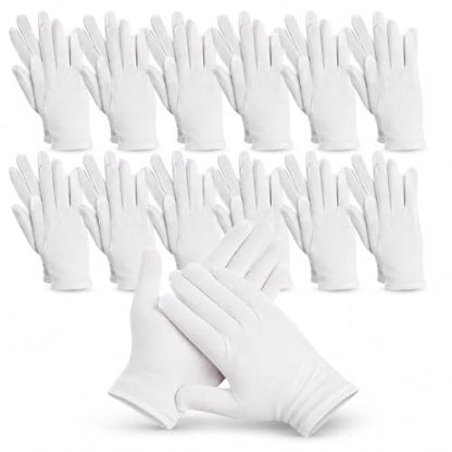 12 Pairs White Cloth Gloves, Soft Breathable Stretch Gloves for Jewelry, Coin Handling, Inspection, Photography, Serving, Costume, and Light Work,L size
