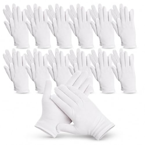 12 Pairs White Cloth Gloves, Soft Breathable Stretch Gloves for Jewelry, Coin Handling, Inspection, Photography, Serving, Costume, and Light Work,L size