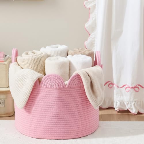 LemonRoad Round Woven Basket Pink, 16" L X 16" W X 14" H - color: Pink, size: 16" L X 16" W X 14" H