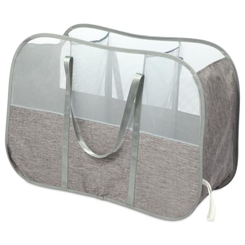Collapsible Laundry Baskets with 3 Compartment, 150L Tear-proof Pop Up Hamper, Foldable Laundry Basket with Tote Handles, Dirty Clothes Hamper for Laundry, Bedroom, Bathroom, Dorm Grey