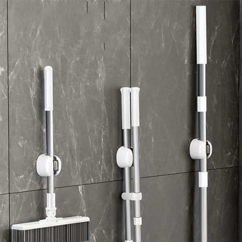 Wall Mount Mop Holder, Strong Adhesive No Drill Broom Organizer with Versatile High Load Bearing, for Bathroom Kitchen Home Organization