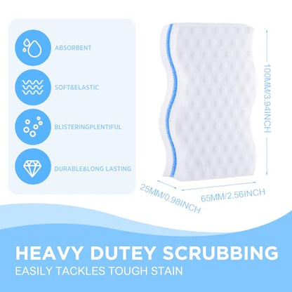 SiliFine Magic Extra Durable Sponge Eraser 3 Layer Density Cleaning Pads in Bulk Thick More Lasting Sponge Eraser for Bathroom Kitchen Floor Bathtub Toilet Cleaner(60 Pcs,White, Blue) - color: Blue and White