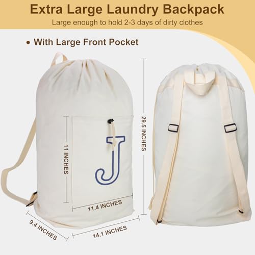Laundry Bag Backpack Personalized Initial Canvas Laundry Bag, Letter J - color: Letter J, size: X-Large