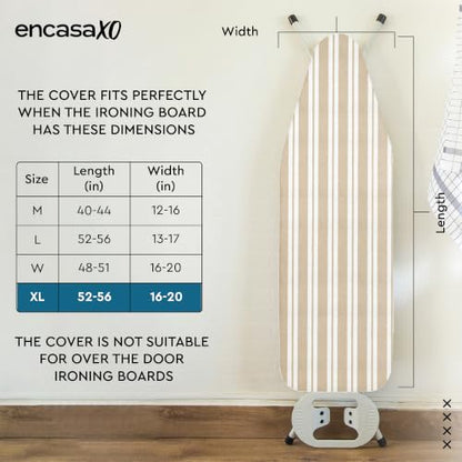 Encasa XO Ironing Board Cover and Pad, X-Large, 54"x18" - Beige - color: Franca Beige Stripes, size: X-Large
