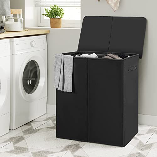 WOWLIVE 154L Double Laundry Hamper 2 Section with Lid and Removable Bags - color: Black, size: 154l (24.8x 14.2 X 26.8 Inches)