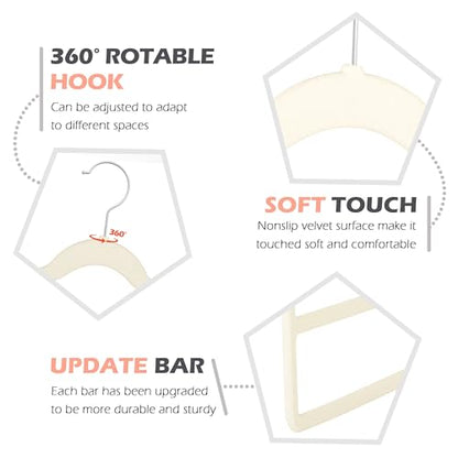 Velvet Pant Clothes Hanger Space Saving Non Slip Hanger Jean Slack Hangers - color: Beige