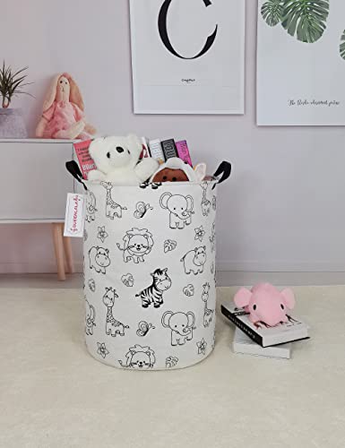 QUEENLALA Large Foldable Round Storage Basket Laundry Hamper, Black Zoo - color: Round-Black-Zoo