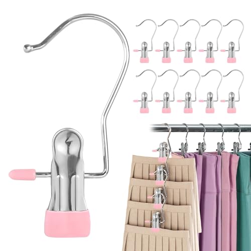 10-Pack Anti-Slip Hook Clips for Skirts Shorts Towels Boots Bulk Clips for Wardrobe Travel Pants Socks Handbag Clothes Hanger Clips for Closet Organizer Socks Towels Clips Heavy Duty Clothes Pins - color: Pink