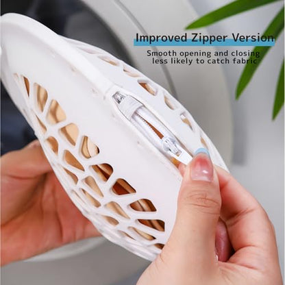 2 Pack Bra Washing Bags for Laundry, Large 8.6x8.6in Silicone Delicate Underwear Laundry Bags, Anti-Deformation Washing Bag with Side Zipper, Tangle-Free & Shape-Support Gray & White
