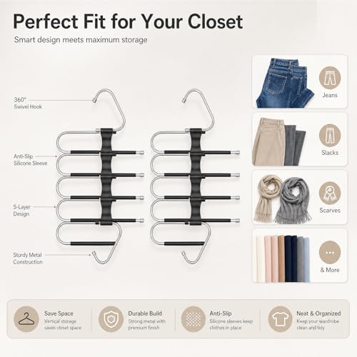 2 Pack Pants Hangers Space Saving - Closet Layers for Jeans Trousers Slacks